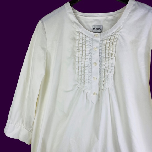 New Chicos Sz 3 (XL 1X 16 18) Tunic Long Shirt Top Cover Up White Ruffle - Picture 2 of 4